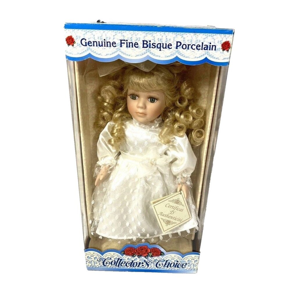 dan dee collectors choice porcelain doll blonde hair girl in white dress